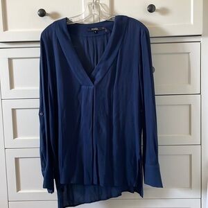 ANGL Women’s Blue Tunic Top with Long Sleeves and V Neck - Size Small